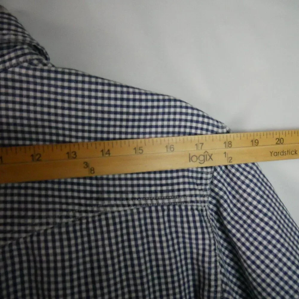 Banana Republic Men's Size L Pearl Snap Plaid Blue Short-Sleeve Button Down